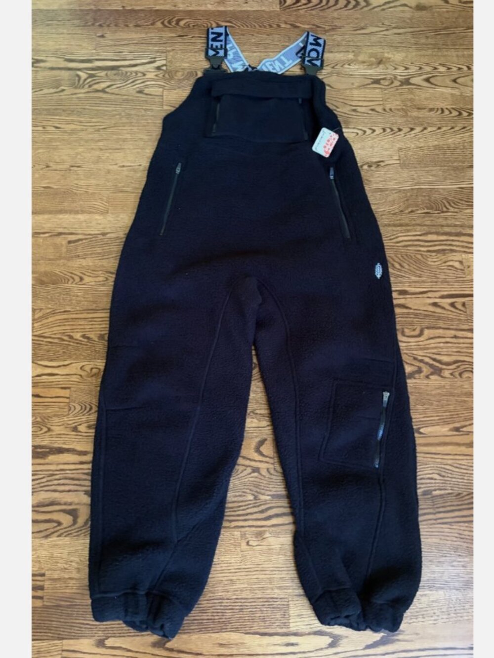 New Free People Movement Hit the Slopes Slopette Black Fleece Overalls Small Ski